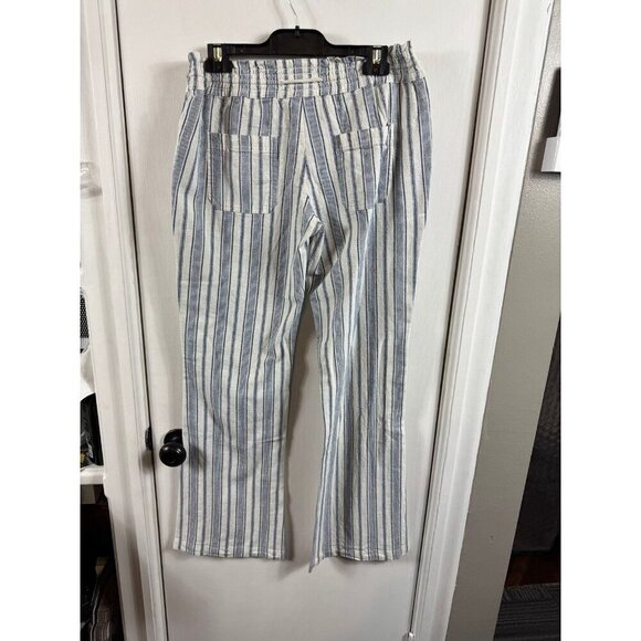 Roxy Women's Oceanside Yarn Dye Pant blue and white striped cotton/linen. - Picture 7 of 10